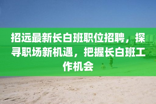 招远最新长白班职位招聘，探寻职场新机遇，把握长白班工作机会